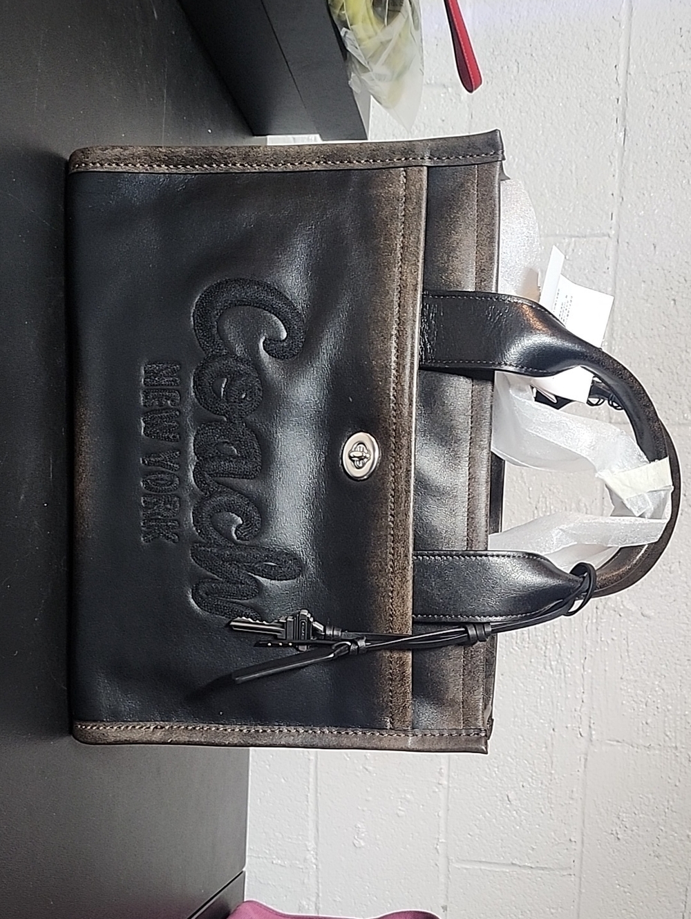 Coach Loved Leather Distressed Black Leather Tote